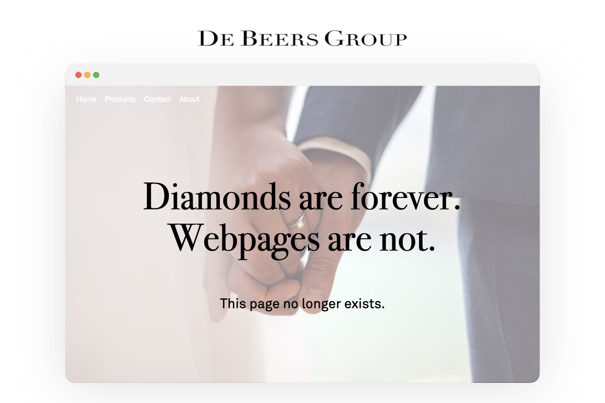 De Beers group diamonds are forever, webpages are not
